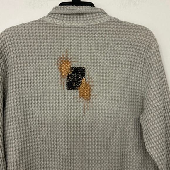 Focus Casual Life Gray Cotton Waffle Knit Embroidered Painted Cardigan Sweater S - Picture 9 of 12